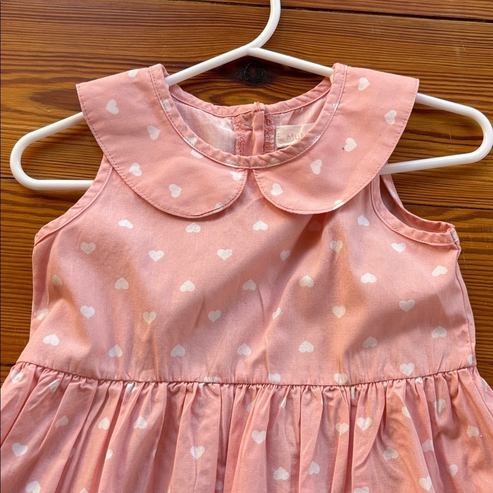 MuMuCoCo Pink W/White Hearts Sleeveless Dress. Buttons In Back Size 2T - Picture 3 of 7